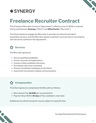 Free interactive Template: Modèle de contrat pour recruteur indépendant