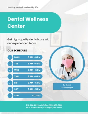 Free  Template: Plantilla de folleto de horario dental azul y verde