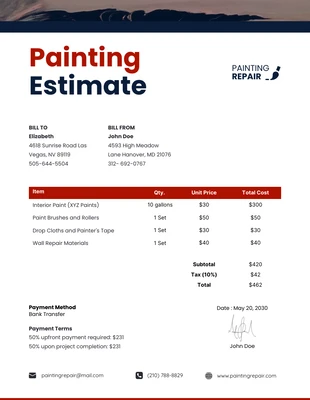 premium  Template: Kostenvoranschlag für ein einfaches Gemälde in Blau und Rot