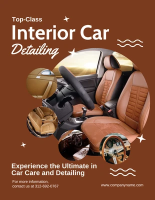 Free  Template: Folheto de detalhamento de carro interior moderno marrom