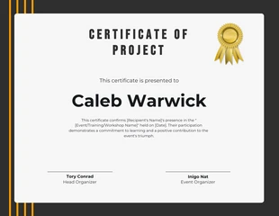 premium  Template: Black And Orange Simple Project Certificate