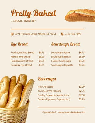 Free  Template: قائمة مخبز بيج كلاسيك