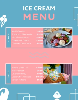Free  Template: Menú de helado moderno rosa y azul suave
