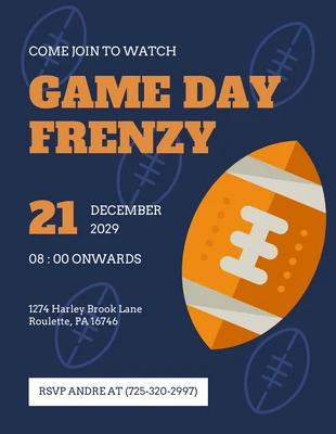 Free  Template: Dark Blue And Orange Football Game Invitation
