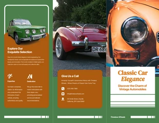 Free  Template: كتيب السيارات الكلاسيكية باللونين الأخضر والبرتقالي