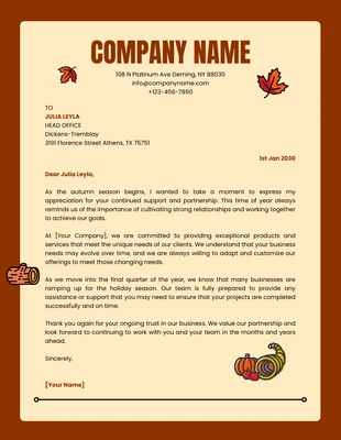 Free  Template: Light Yellow And Brown Simple Business Autumn Letterhead