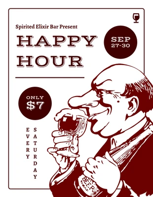 White Retro Happy Hour Bar Flyer