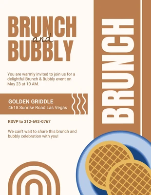 Free  Template: Invito al brunch con pancake in marrone, illustrazione moderna e giocosa