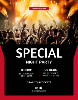 Free  Template: Flyer de fiesta nocturna roja y negra