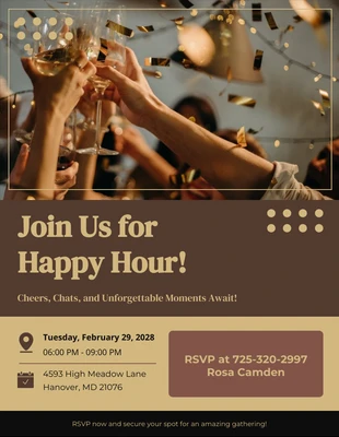 Free  Template: Simple Black And Brown Happy Hour Invitation