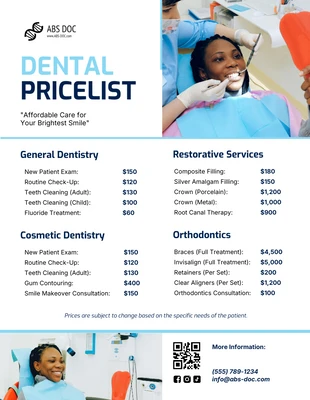 Free interactive Template: Dental Price List Template