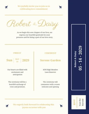 Free  Template: Gold and Blue Boarding Pass Invitation Letter
