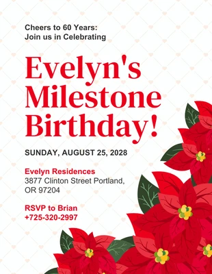 Free  Template: White And Red Modern Floral 60th Birthday Invitation
