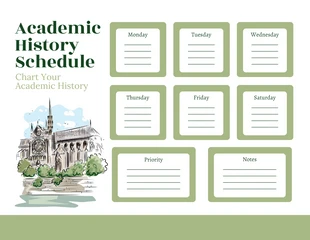 Free  Template: White And LIght Green Modern Illustration Academic History Schedule Template