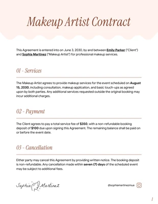Free interactive Template: Modèle de contrat pour maquilleuse indépendante