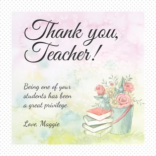Free  Template: Cartão quadrado de agradecimento ao professor