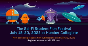 premium  Template: Publicación en Facebook del evento estudiantil de ciencia ficción