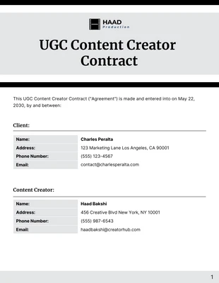 Free  Template: UGC Content Creator Contract Template
