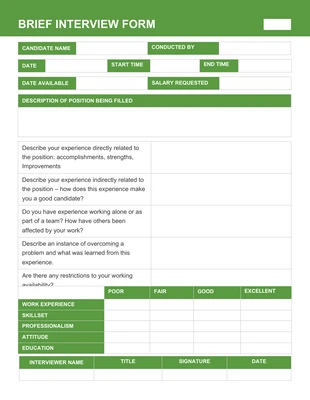 Free  Template: Simple Brief Interview Form