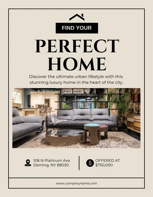 Free  Template: Volantino beige minimalista Trova la tua casa perfetta