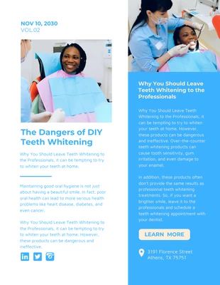 Free  Template: White And Bright Blue Clean Professional Dental Email Newsletter