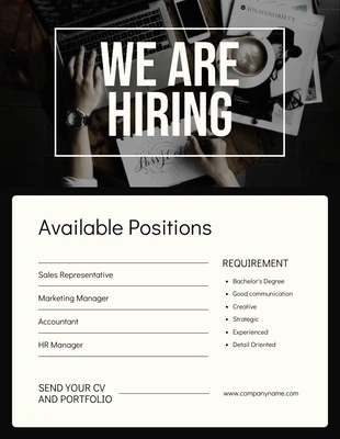 Free  Template: Black and Cream Hiring Poster