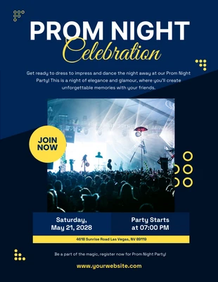 Free  Template: Dark Blue and Yellow Prom Night Celebration Poster