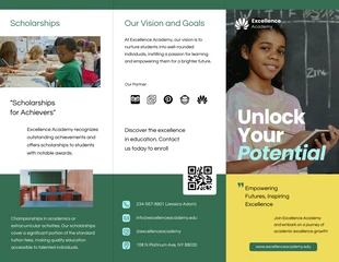 business  Template: Brochure à trois volets d'école minimaliste moderne vert jaune