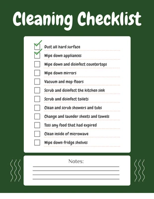 Free  Template: Dark Green Simple Cleaning Checklist