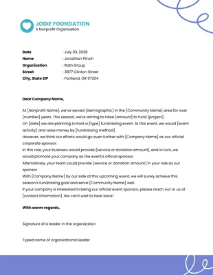 Free  Template: Business Blue and White Sponsorship Letter
