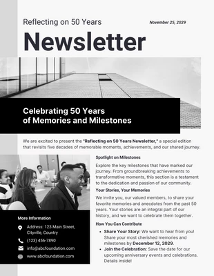 business  Template: Reflecting on 50 Years Newsletter