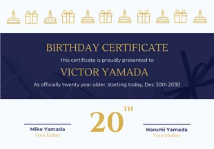business  Template: White And Navy Modern Birthday Certificate