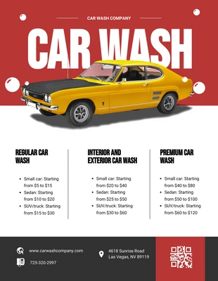 premium  Template: Liste de prix de lavage de voiture moderne rouge et noir