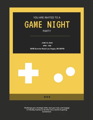 Free  Template: Invito alla serata di gioco con pixel nero e giallo