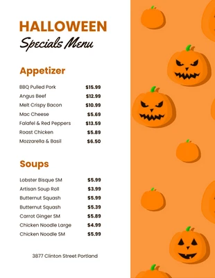 Free  Template: Ilustración de patrón simple blanco y naranja Menú especial de Halloween