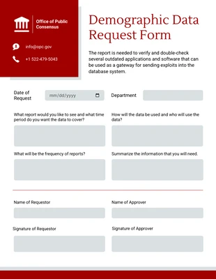 Free accessible Template: Modèle de formulaire de demande de données démographiques