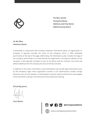 Free  Template: White And Black Minimalist Business Letterhead Template