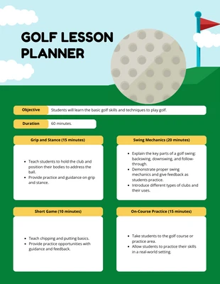 Free  Template: Planificador de clases de golf moderno verde amarillo