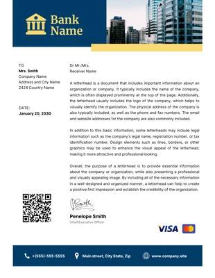 Free  Template: Modèle de papier à en-tête de banque minimaliste bleu et jaune