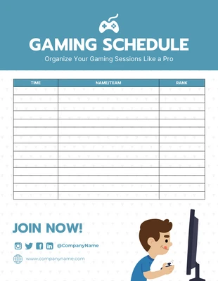Free  Template: White And Light Blue Pastel Simple Gaming Schedule Template