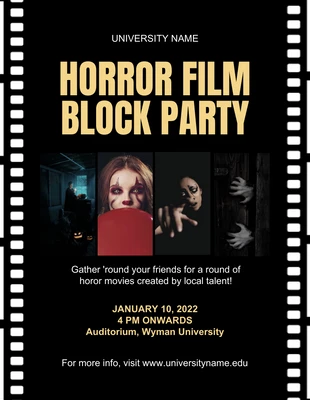 Free  Template: Folleto de fiesta de bloque de película Black Modern Horor