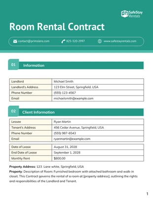 premium  Template: Room Rental Contract Template