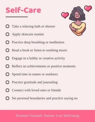 Free  Template: Pink Pastel Minimalist Simple Illustration Daily Self-Care Checklist