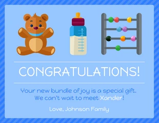 premium  Template: Blue Baby Congratulations Card