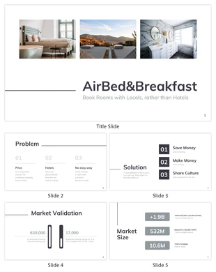 Free and accessible Template: Un pitch deck minimalista per Airbnb