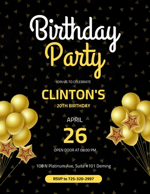 Free  Template: Black and Gold Birthday Party Poster