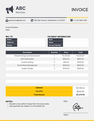 premium  Template: Dark Gray and Yellow Minimalist Service Invoice