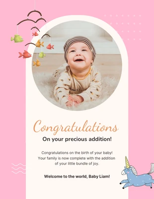 Free  Template: Modelo de parabéns para bebê em tons pastéis de rosa