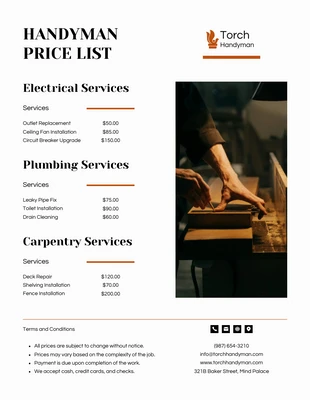 Free  Template: Modern Brown and White Handyman Price Lists