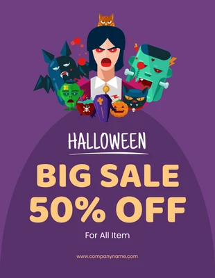 Free  Template: Poster per lo sconto di Halloween in viola
